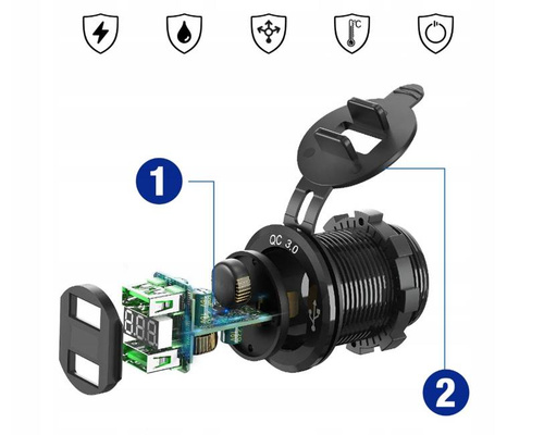 ŁADOWARKA USB GNIAZDO HERMETYCZNE QC 3.0 B6L