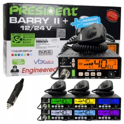 CB Radio President Barry 2 II Plus + 12V 24V radioodbiornik wtyk zapalniczki A3K