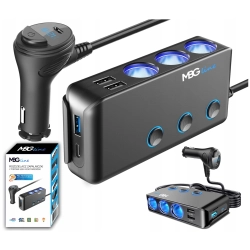 Rozgałęźnik rozdzielacz rozgałęziacz gniazd zapalniczki 3 gniazda woltomierz USB-C Quick Charge 12V 24V BJ1