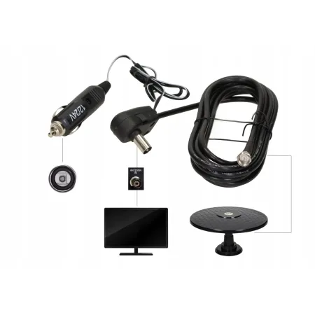 Antena naziemna dookólna DVB-T samochodowa Magnet wzmacniacz 12V 24V A5W
