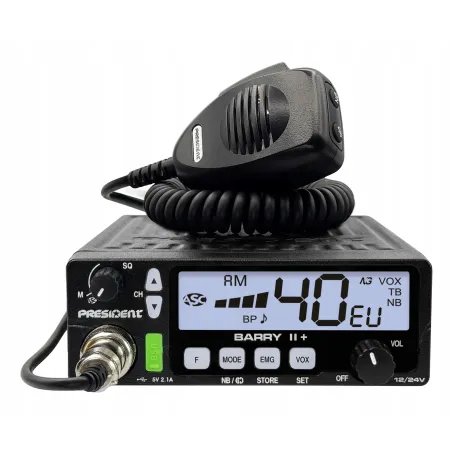 CB Radio President Barry 2 II Plus + 12V 24V radioodbiornik wtyk zapalniczki A3K