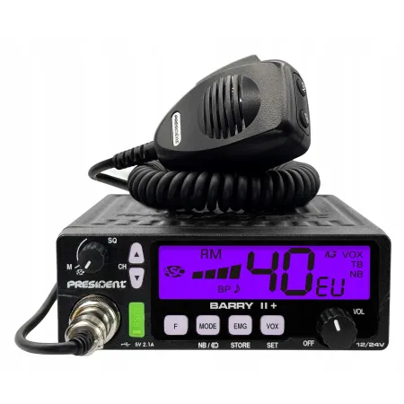 CB Radio President Barry 2 II Plus + 12V 24V radioodbiornik wtyk zapalniczki A3K