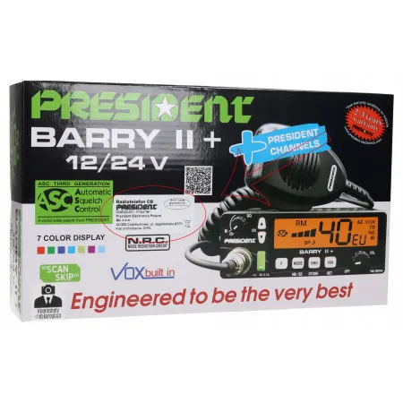 CB Radio President Barry 2 II Plus + 12V 24V radioodbiornik wtyk zapalniczki A3K