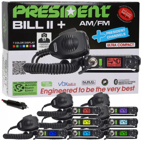 Miniaturowe mini CB Radio President Bill 2 II Plus + 12V A6P