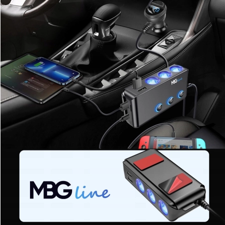 Rozgałęźnik rozdzielacz rozgałęziacz gniazd zapalniczki 3 gniazda woltomierz USB-C Quick Charge 12V 24V BJ1