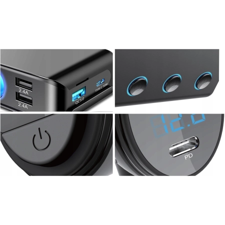 Rozgałęźnik rozdzielacz rozgałęziacz gniazd zapalniczki 3 gniazda woltomierz USB-C Quick Charge 12V 24V BJ1