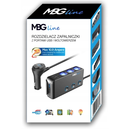 Rozgałęźnik rozdzielacz rozgałęziacz gniazd zapalniczki 3 gniazda woltomierz USB-C Quick Charge 12V 24V BJ1
