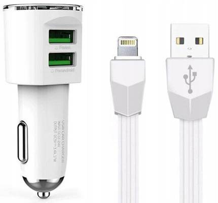 Ładowarka Samochodowa 2x USB przewód lightning BL7