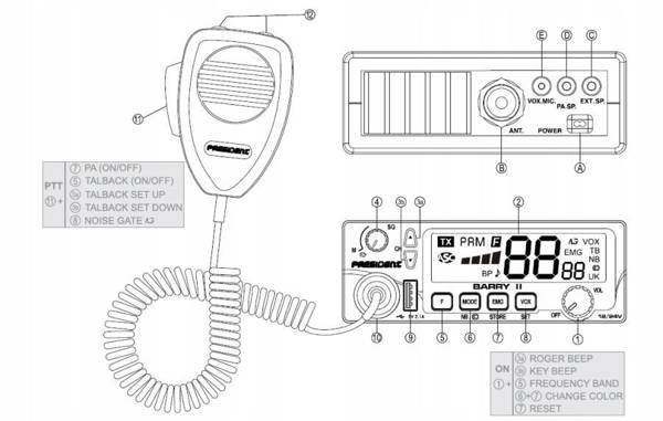 RADIO CB PRESIDENT BARRY ASC AM/FM NB 12V 24V A3K